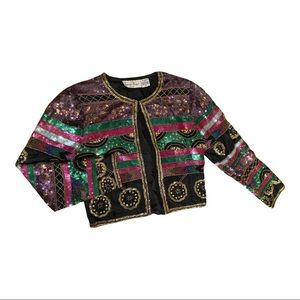 VINTAGE LAURENCE KAZAR SEQUIN BEADED SILK JACKET